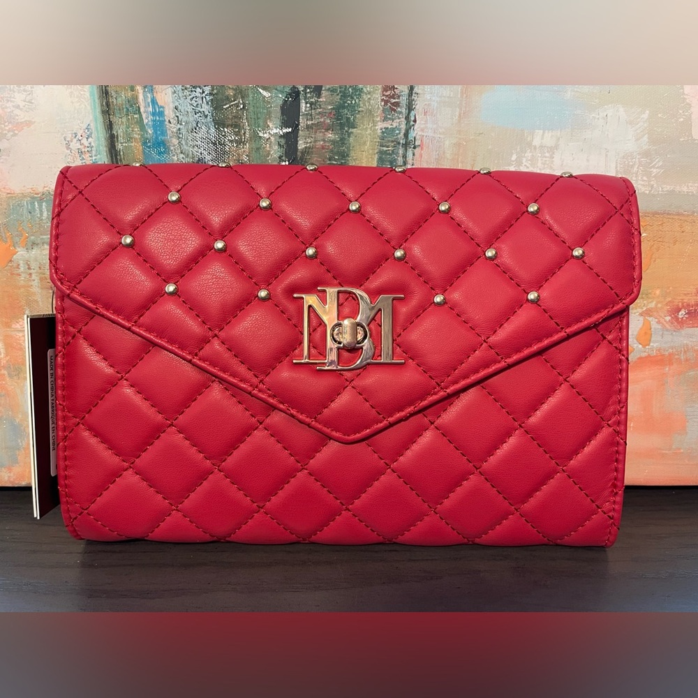 Badgley Mischka red quilted vegan leather crossbody clutch, NWT